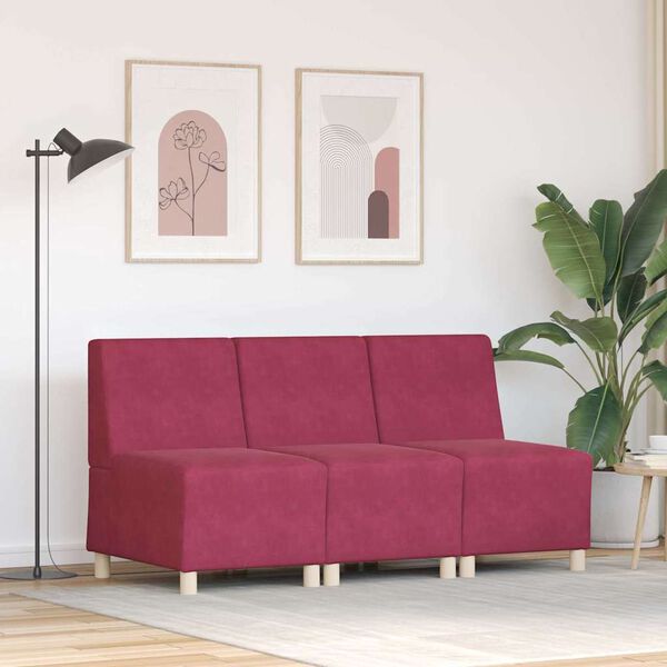 vidaXL Modular Sofa Unit Armless 3 pcs Wine Red 55 x 74 x 82 cm Velvet