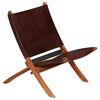 vidaXL Folding Relaxing Chair Brown Real Leather