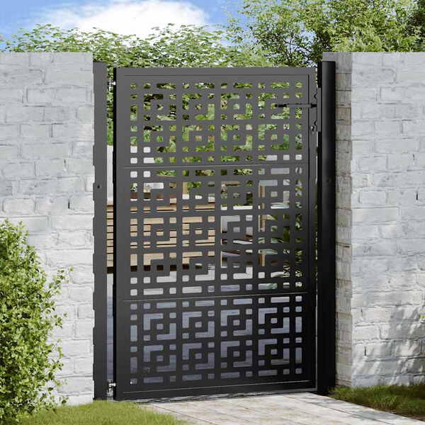 vidaXL Garden Gate Black 100x125 cm Steel Cross Design