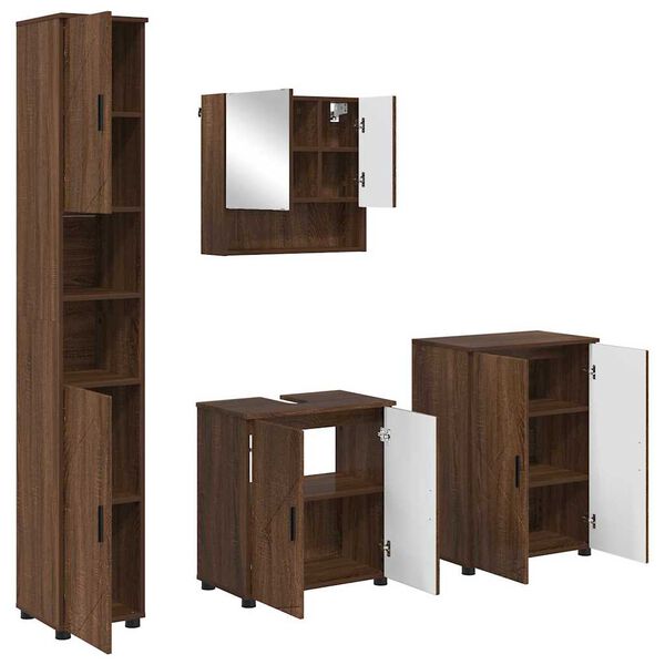 vidaXL Bathroom Furniture Set 4 pcs Brown Oak Engineered wood & Metal