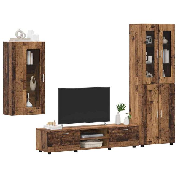 vidaXL TV Cabinet Set with Drawer FLORIN Old Wood Engineered Wood