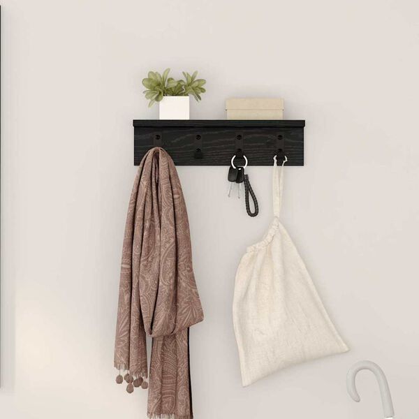 vidaXL Wall-Mounted Coat Rack with Shelf Black oak 40 x 10.5 x 10.5 cm