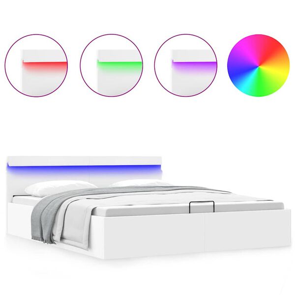 vidaXL Hydraulic Storage Bed Frame without Mattress with LED White 160x200cm