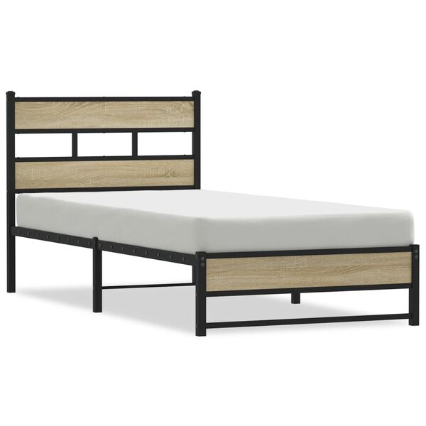 vidaXL Metal Bed Frame without Mattress Sonoma Oak 107x203 cm