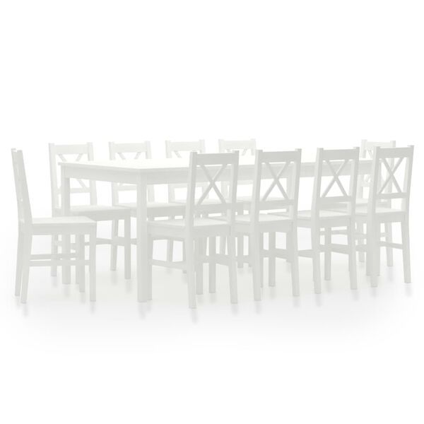 vidaXL 11 Piece Dining Set Pinewood White