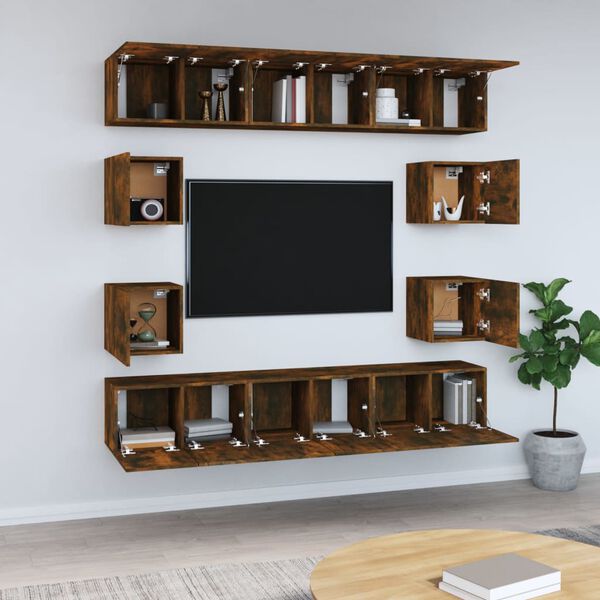 vidaXL 10 Piece TV Cabinet Set Smoked Oak Engineered Wood