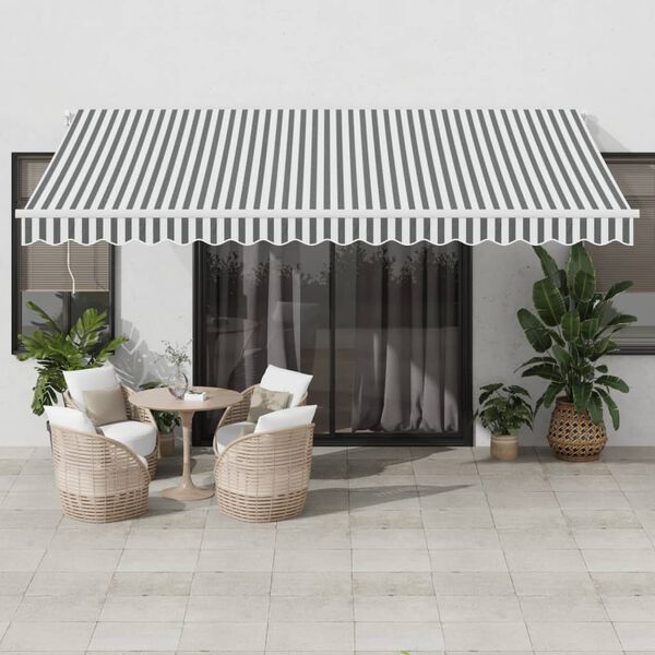 vidaXL Manual Retractable Awning with LED Anthracite&White 450x350 cm