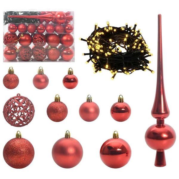 vidaXL Christmas Bauble Set with 150 LEDs 61 pcs Red Plastic