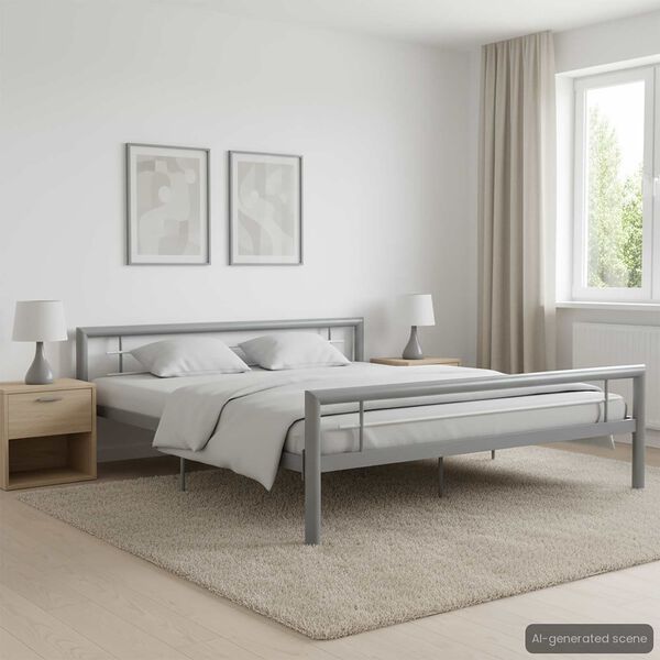 vidaXL Bed Frame without Mattress Grey and White Metal 180x200 cm Super King