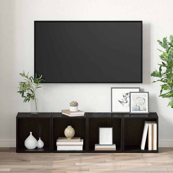 vidaXL TV Cabinet Set 2 pcs Black 37 x 35 x 37.5 cm Engineered Wood
