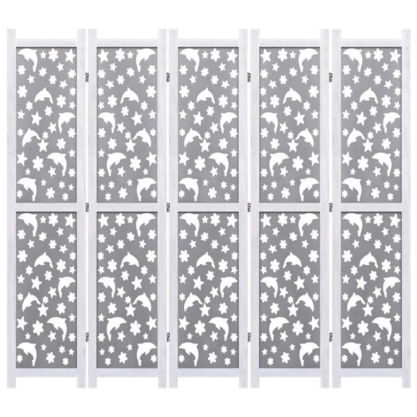 vidaXL 5-Panel Room Divider Grey 175x165 cm Solid Wood