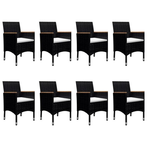 vidaXL 9 Piece Garden Dining Set Poly Rattan and Tempered Glass Black