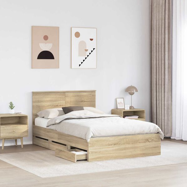 vidaXL Bed Frame with Drawer Sonoma Oak 135 x 190 cm Engineer Wood