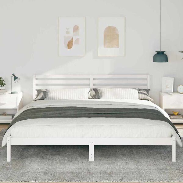 vidaXL Bed Frame with Headboard White 180 x 210 cm Solid Pine Wood