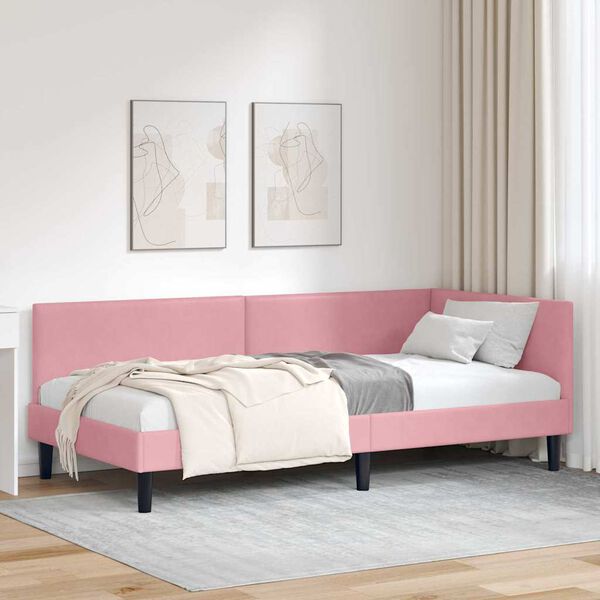 vidaXL Corner Bed Frame with Headboard Pink 80 cm x 200 cm Velvet