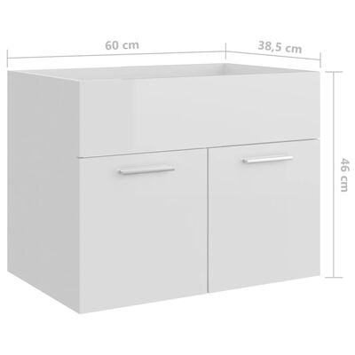 vidaXL Sink Cabinet High Gloss White 60x38.5x46 cm Engineered Wood