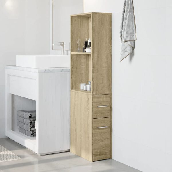 vidaXL Narrow Bathroom Cupboard with Wheels Sonoma Oak Engineered Wood