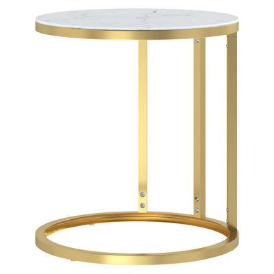 vidaXL Side Table Gold and White Marble 45 cm Tempered Glass