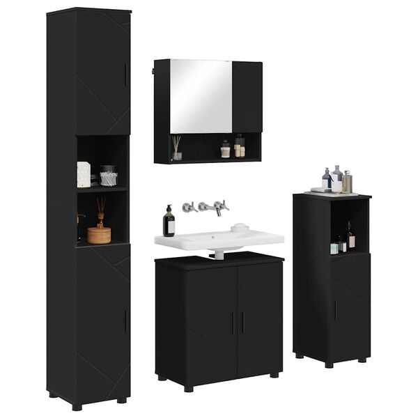 vidaXL Bathroom Furniture Set 4 pcs Black Engineered wood & Metal