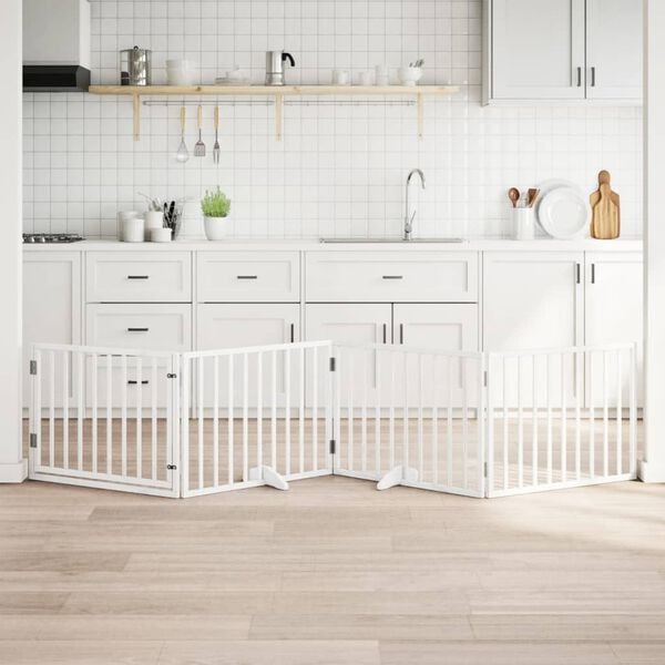 vidaXL Dog Gate with Door Foldable 4 Panels White 320 cm Poplar Wood