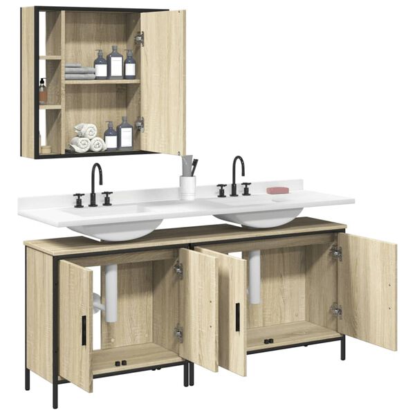 vidaXL 3 Piece Bathroom Cabinet Set Sonoma Oak Engineered Wood