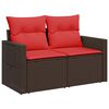 vidaXL Garden Sofa with Cushions 2-Seater Brown Poly Rattan