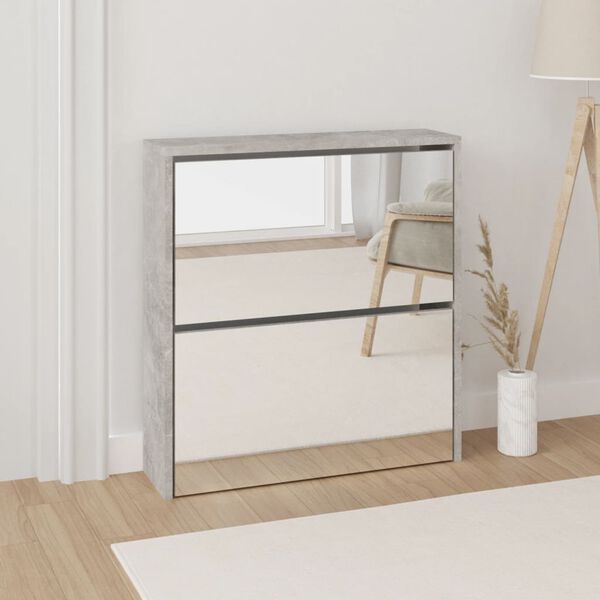 vidaXL Shoe Cabinet with Mirror 2-Layer Concrete Grey 63x17x67 cm
