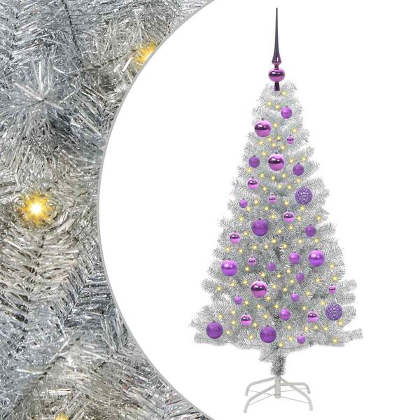 vidaXL Christmas Tree with 150 LEDs with Stand Silver 120 cm PET