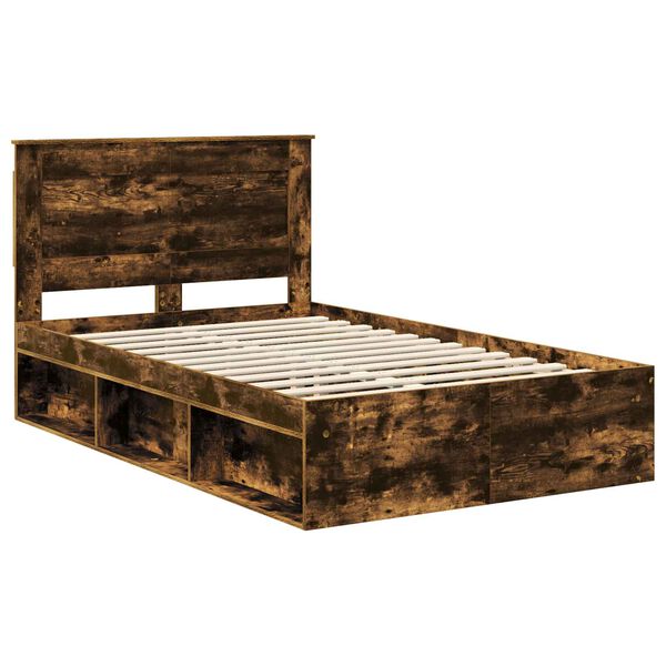 vidaXL Bed Frame with Drawer Smoked Oak 135 x 190 cm Solid Pine Wood