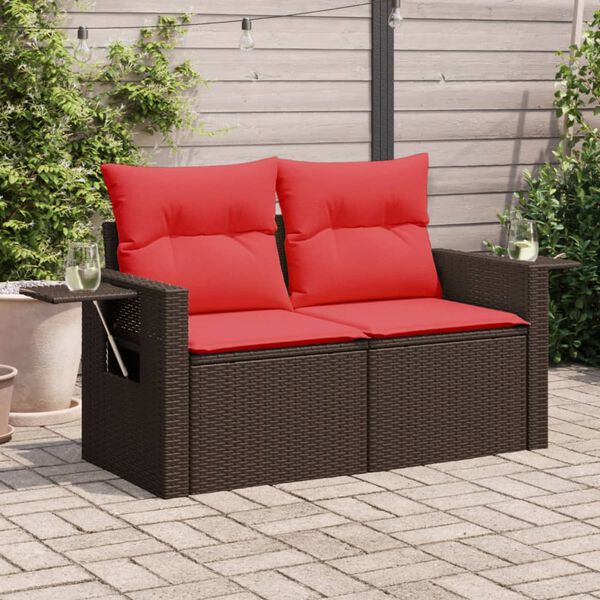 vidaXL Garden Sofa with Cushions 2-Seater Brown Poly Rattan