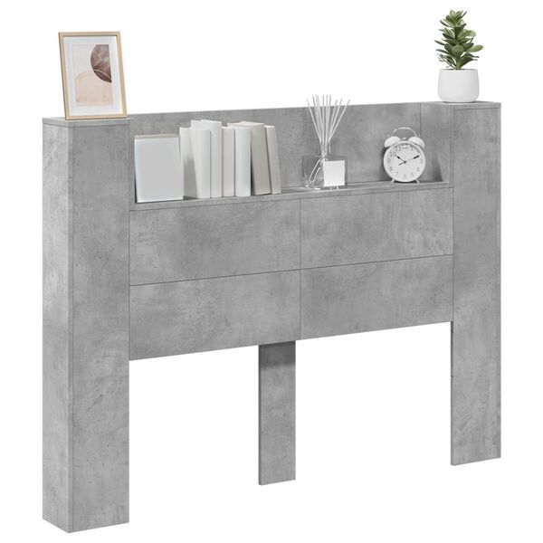 vidaXL Headboard Cabinet with LED Concrete 140 x 16.5 x 103.5 cm