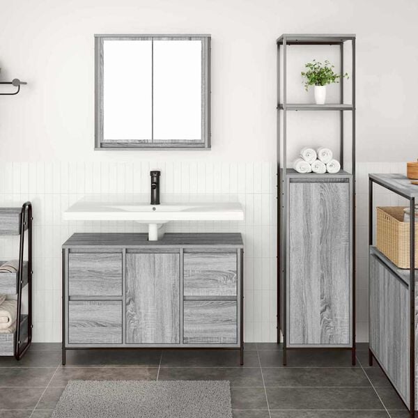 vidaXL Bathroom Furniture Set with Drawer 2 pcs Grey sonoma and Black