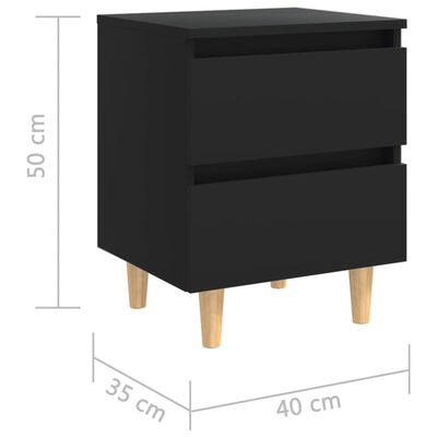vidaXL Bed Cabinet with Solid Pinewood Legs Black 40x35x50 cm