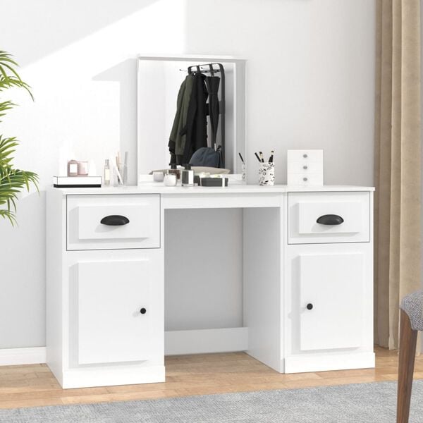 vidaXL Dressing Table with Mirror White 130x50x132.5 cm