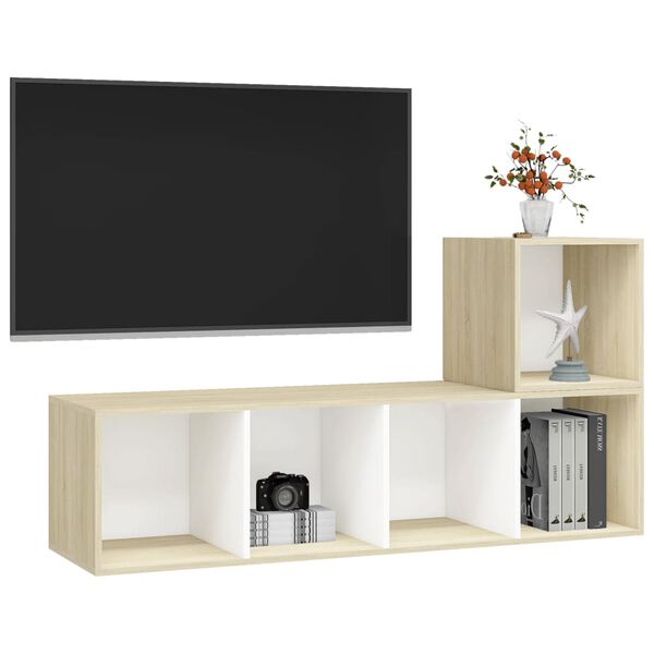 vidaXL 2 Piece TV Cabinet Set White and Sonoma Oak Engineered Wood