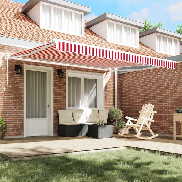 vidaXL Retractable Awning Red and white 400 x 300 cm Polyester