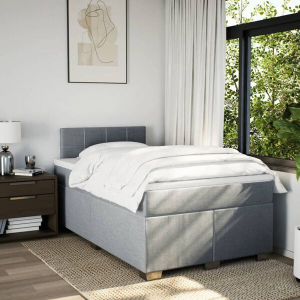 vidaXL Box Spring Bed with Mattress Light Grey 120x200 cm Fabric
