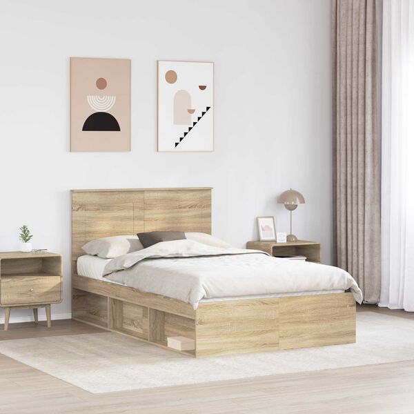 vidaXL Bed Frame with Headboard Sonoma 120 x 200 cm Solid Pine Wood