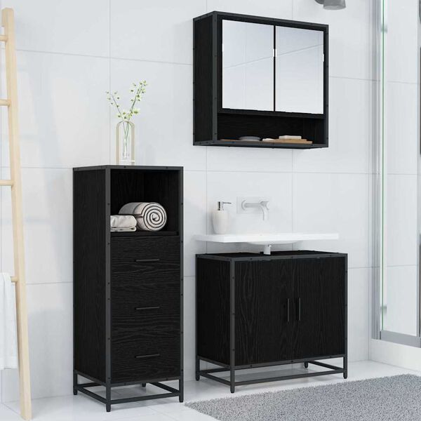 vidaXL Bathroom Furniture Set 3 pcs Black oak Engineered wood