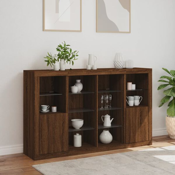 vidaXL Sideboards with LED Lights 3 pcs Brown Oak Engineered Wood