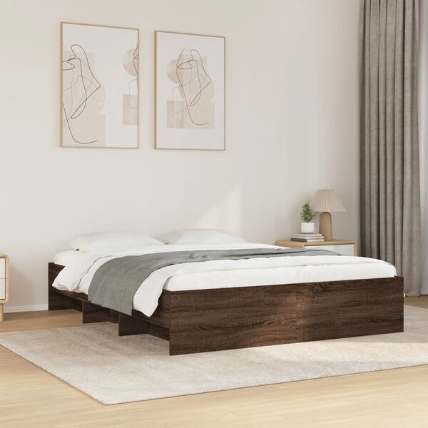 vidaXL Bed Frame without Mattress Brown Oak 150x200 cm King Size Engineered Wood