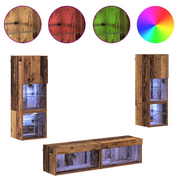 vidaXL TV Wall Unit Wall-mounted 6 pcs Old Wood Engineered Wood