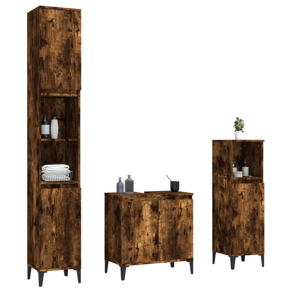 vidaXL 3 Piece Bathroom Furniture Set Smoked Oak Engineered Wood