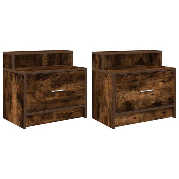 vidaXL Bedside Cabinets with Drawer 2 pcs Smoked Oak 51x31x47 cm