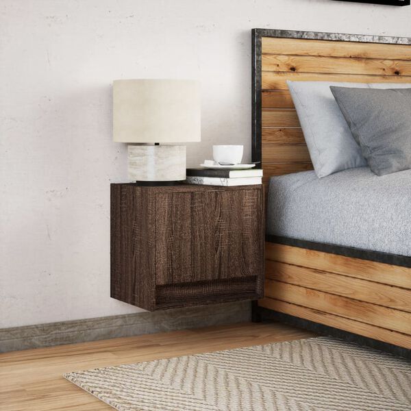 vidaXL Wall-mounted Bedside Cabinet with LED Lights Brown Oak