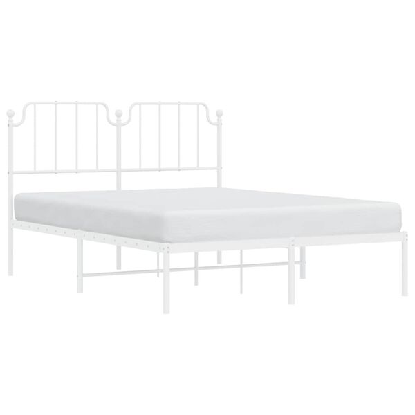 vidaXL Metal Bed Frame without Mattress with Headboard White 135x190cm