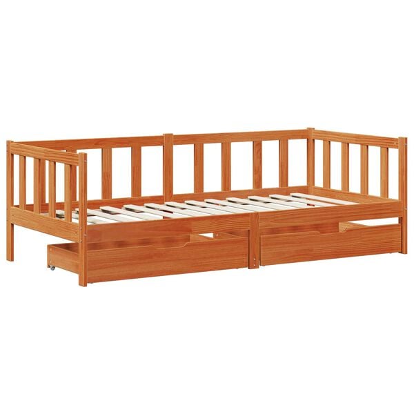 vidaXL Daybed with Headboard 3 pcs Wax Brown Solid Pine Wood