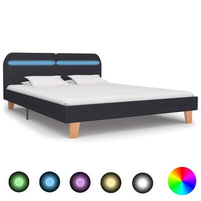 vidaXL Bed Frame with LED Dark Grey Fabric 150x200 cm King Size