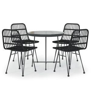 vidaXL 5 Piece Garden Dining Set Black Poly Rattan