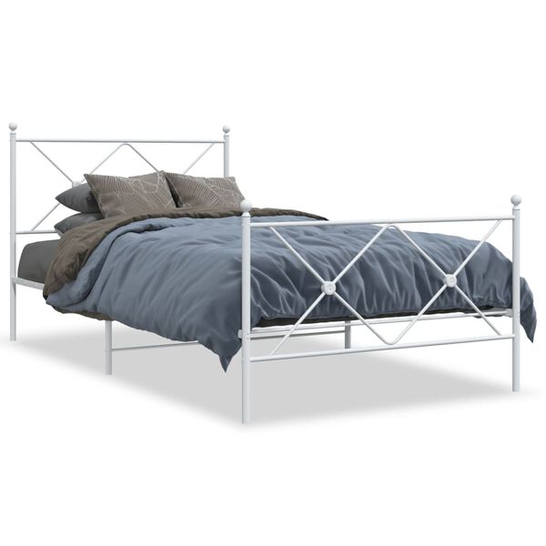vidaXL Metal Bed Frame without Mattress with Footboard White 100x190cm